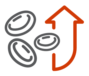 Red blood cells and up arrow